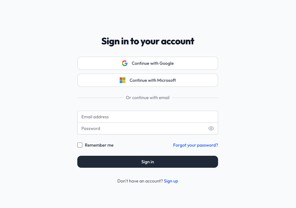 Sign-in screen with Google and email options