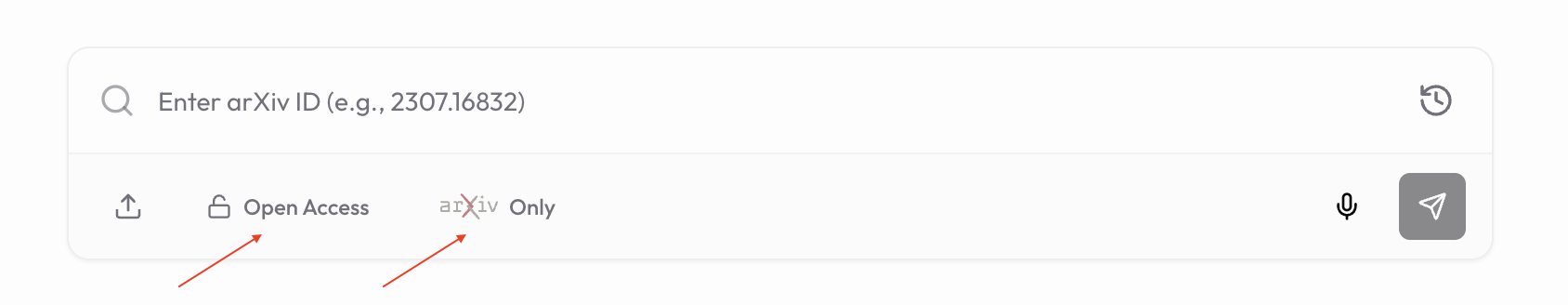 Search bar toolbar with Open Access and arXiv Only toggles